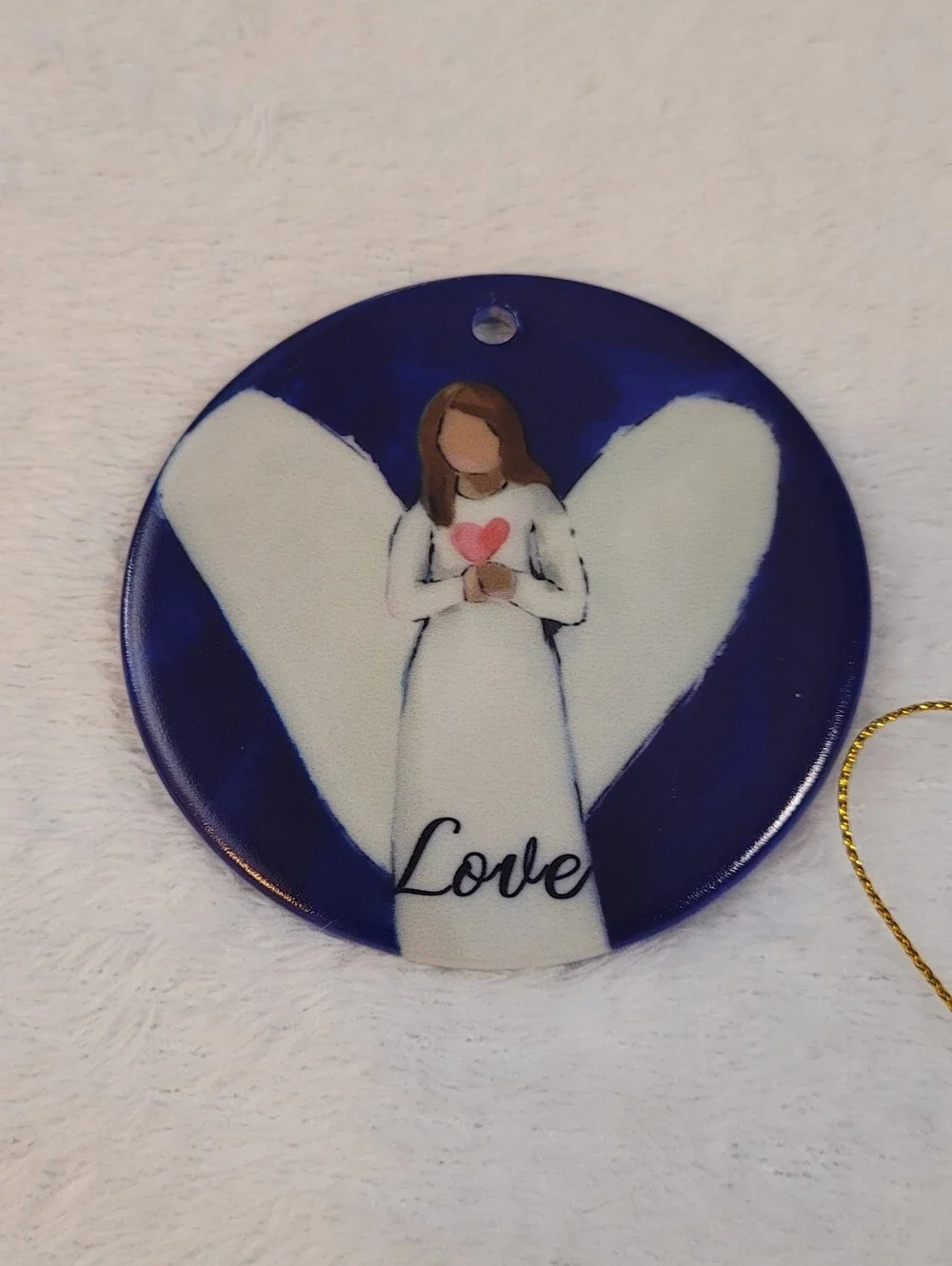 Love Angel Heart Ornament - Blue and White